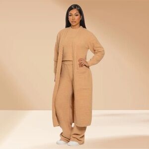 Beige Women's Knit 3pc Pant Set
